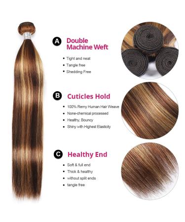 10A Brazilian Straight Ombre Highlight Bundles with Closure - P4/27 Color - 18 20 22 + 16 inch Free Part Closure - Virgin Remy Human Hair - Buy Online on GoSupps.com