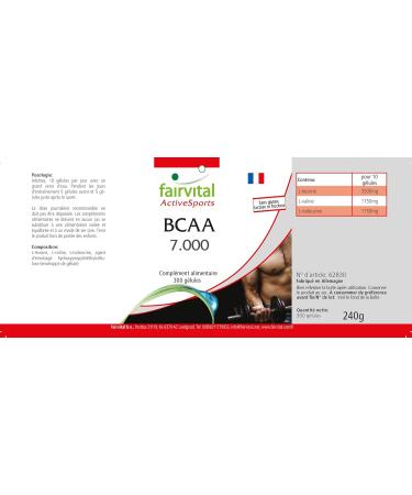 Fairvital BCAA 7000 - 300 Vegan Capsules | High Dose Essential Amino Acids (Leucine Valine Isoleucine) for Optimal Performance - Buy Online on GoSupps.com