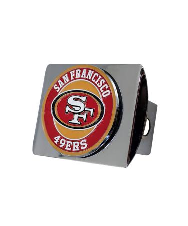 San Francisco 49ers NFL Chrome Hitch Cover with 3D Colored Team Logo by FANMATS - Unique Round Metal Molded Design  Easy Installation on Truck, SUV, Car - Ideal Gift for Die Hard Football Fan