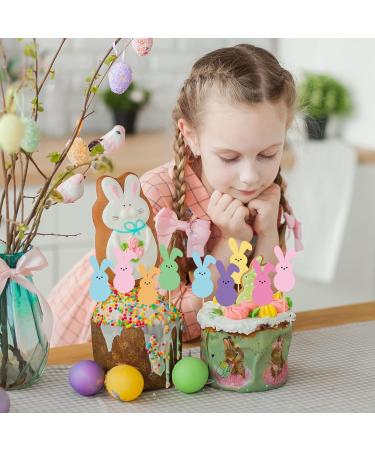 Whaline 60Pcs Easter Cupcake Topper Double-Sided Easter Bunny Cupcake Picks Colorful Rabbit Food Picks for Easter Spring Party Supplies Cake Decorations - Buy Online on GoSupps.com