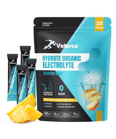 Hydration Electrolyte Powder Electrolyte Drink Hydration Supplement Drink Mix Hydration Packets with Vitamin & Mineral Keto Friendly Vegan Non-GMO No Sugar Pineapple Flavor (20 Sticks) Pineapple 20 Packets