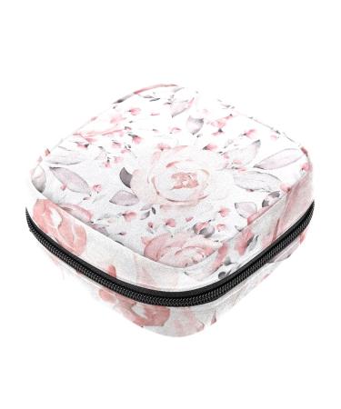 Guantierendiy Pale Pink Peony Flower Sanitary Napkin Storage Bag Large Capacity Menstrual Cup Pouch Girls Travel Portable Small Makeup Sanitary Pads Organizer Color 9