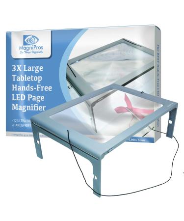 3X Large Full Page Magnifier with 12 LED LightsProvide Evenly Lit Viewing Area, Foldable Flip-Out Legs, Dual Power Supply Modes- Ideal for Hands Free Reading, Low Vision, Seniors with Aging Eyes