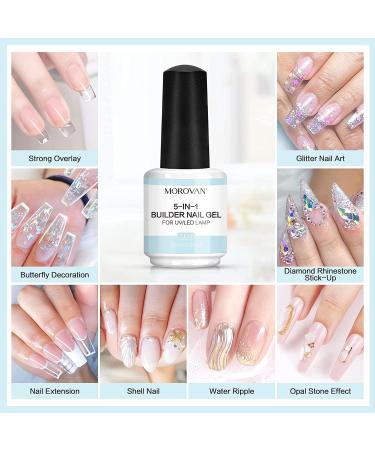 Morovan Clear Builder Gel for Nails - 5-in-1 Brush-On Builder Gel in a Bottle Professional Hard Gel for Quick Building Nail Extension Strengthen Soak-Off UV LED Builder Gel 15ml - Buy Online on GoSupps.com