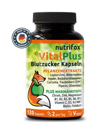Nutrifox -120 blood sugar capsules vital plus (ceylon cinnamon chrome zinc opc bitter melon bockshorn clover seed turmeric ginger vitamin B complex etc.) 2 months from consultants for diabetes