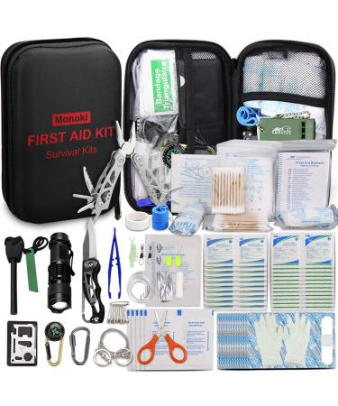 Monoki First Aid Kit Survival Kit, 241Pcs Upgraded Outdoor Emergency Survival Kit Gear - Safety First Aid Kit for Home Office Car Boat Camping Hiking Black