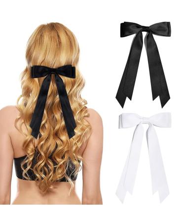 Sweet satin double layered bow long ribbon princess spring clip long ribbon girl hair accessory.