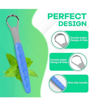 Metal Tongue Scraper for Adults & Kids | Stainless Steel Tongue Cleaner with Case | Reduce Bad Breath & Breathe Fresh - Light Blue - Buy Online on GoSupps.com