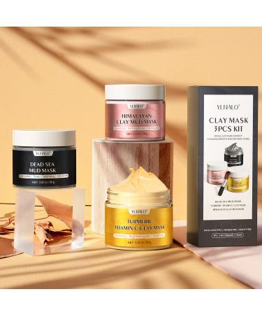 YLNALO Turmeric Vitamin C Clay Mask Set for Clear Skin - Deep Pore Cleansing, Blackhead & Acne Reduction, Oil Control, Brightening Formula - Dead Sea Mud & Himalayan Clay Masks - Buy Online on GoSupps.com