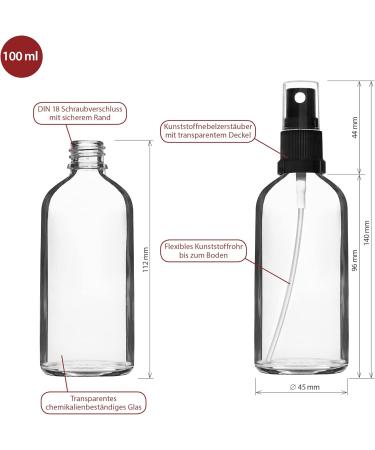 Handsunity 100ml Glass Spray Bottle Set - 12 Clear Pharmacy Bottles with Black Atomizers & 29 Accessories for Ideal Storage - Buy Online on GoSupps.com