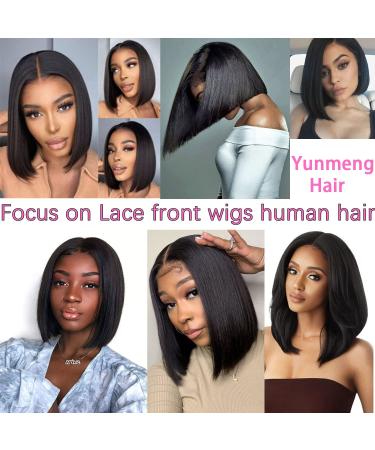 Yunmeng 14 Inch Human Hair Bob Wig 13x4 HD Lace Front | 180 Density Short Bob Wig for Black Women | Pre Plucked Natural Color - Buy Online on GoSupps.com