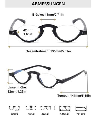 Lanomi Fashion Reading Glasses with Blue Light Filter for Men & Women - Semi-Frame Spring Hinges Small Crescent Design - Buy Online on GoSupps.com