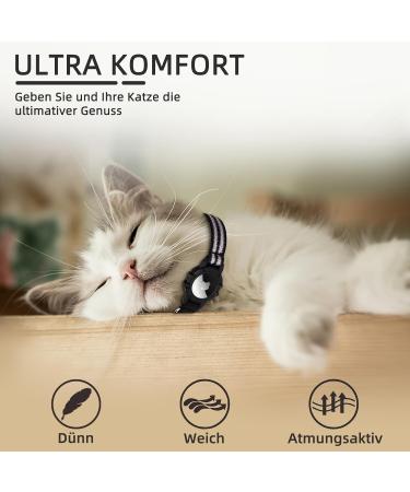 Reflective GPS Cat Neck Band with Apple AirTag Holder | Black Light Tracker for XS Cats | Airtag Cat Collar with Bell - Buy Online on GoSupps.com