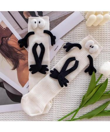 RJSQAQE Funny Couple Holding Hands Socks - Unisex Magnetic 3D Doll Mid-Tube Socks - Cute Couple Feet Socks - Deep White (7.5*7.1in) - Buy Online on GoSupps.com