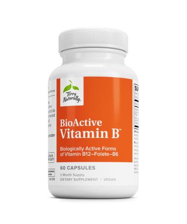 Terry Naturally BioActive Vitamin B - Aid Heart Health with Bioactive B Vitamins - Supplement with Folate & Calcium - B Complex Vitamin to Aid Nervous System Function - 60 Capsules