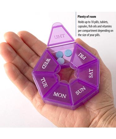 7-Sided Portable Pill Box - Small Weekly Medicine Planner & Vitamin Holder - Purple - Buy Online on GoSupps.com
