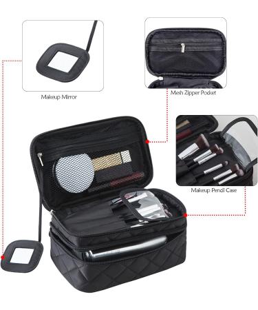 Forrica Double Layer Ladies Cosmetic Bag with Mirror - Travel Makeup Pocket Organizer - Stylish Black Makeup Storage for Girls - Buy Online on GoSupps.com