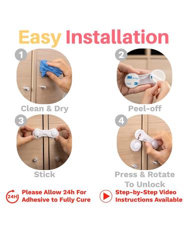 6-Pack Child Proof Cabinet Locks - No Drilling, 3M Adhesive - Baby Proof Safety Locks for Doors, Drawers, Cupboards - Wardrobe, Pantry - Easy Installation - Buy Online on GoSupps.com