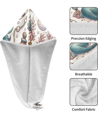 Buy Beautiful Mermaid Pearl Shell Hair Towels 2 Pack Super Absorbent Quick Dry Hair Turbans with Button Twisty Wrap for Women & Girls | International Shipping Available - Buy Online on GoSupps.com