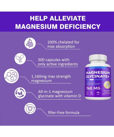 Magnesium Glycinate 1160mg with Aloe Vera Vitamin D3 & K2 High-Absorption Chelated Formula Supports Calm Mind Muscle Comfort & Metabolic Wellness 90 Capsules(1PC) - Buy Online on GoSupps.com