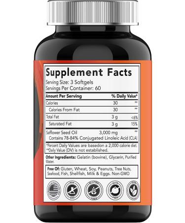 CLA 3000 Supplement - 180 Softgels - 3000mg - Safflower Oil | CLA Pills for Women & Men - Support Diet & Weight Goals - Omega-6 Fatty Acids | TNVitamins - Buy Online on GoSupps.com