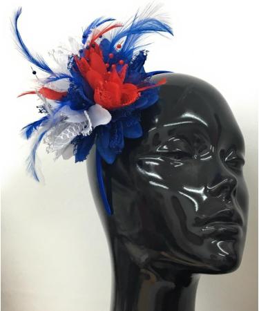Caprilite Union Jack Royal Blue White and Red Flower Feather Hair Fascinator on Headband Alice Band Royal Wedding Party Ascot Races - Buy Online on GoSupps.com