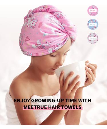 Meetrue Unicorn Microfiber Hair Turban for Girls - 3-Pack Quick Dry Towels (Pink Blue White) - Super Absorbent for Kids Age 3-5 - Buy Online on GoSupps.com