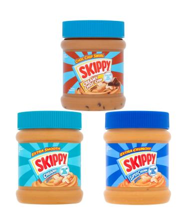 Peanut Spread Bundle Containing Skippy Peanut Butter Super Chunk Crunchy Smooth & Choc Chip Swirl 340g Each (3 Pack)