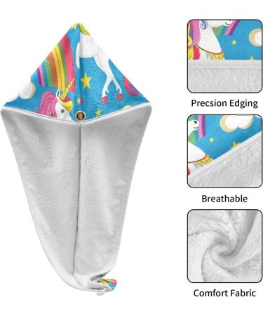 Unicorn & Rainbow Blue Hair Towel 2 Pack - Super Absorbent Quick Dry Hair Turbans for Women & Girls - Buy Online on GoSupps.com