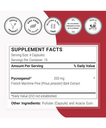 Supersmart - Pycnogenol 200mg per Day (Patented & Highly Bioavailable) - French Maritime Pine Bark Extract | Non-GMO & Gluten Free - 60 Vegetarian Capsules - Buy Online on GoSupps.com