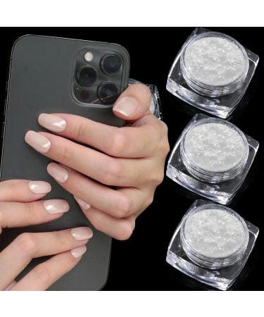 Poudre Chrome Ongle - 3Pcs Aurora Poudres Chrom e Ongle Blanches Transparente Holo Paillettes Ongles Beignet Glac Poudre Pigment Effet Miroir Perle Sirene Nail Art Ongles DIY Decor