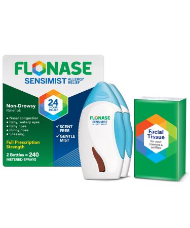 Flonase Sensimist Allergy Relief Nasal Spray - Non-Drowsy 24HR Long Lasting Allergy Relief with Fine Scent-Free Mist - 240 Sprays Total (2 Bottles of 120 Sprays Each)