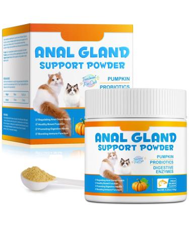 Anal Gland Support Powder for Cats with Pumpkin Probiotics and Digestive Enzymes for Bowel & Digestive Healthy Fresh Salmon Flavor 4.23oz