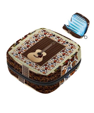 Menstruation bag with zipper women's napkin bag tampons collection bags for women and girls (music guitar and musical instruments)