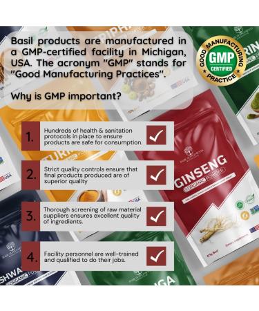 BASIL SUPPLEMENTS Organic Ginseng Powder Pure Panax Ginseng Root Powder | Natural Energy Focus & Immune Support | Korean Herbal Adaptogen | Non-GMO No Fillers Smoothie-Ready Superfood. - Buy Online on GoSupps.com