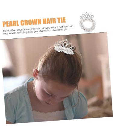 Hair Accessories Girl Hair Tie Pearl Crown Hair Tie Pearl Beaded Hair Scrunchies Hair Ties for Girls Pearl Hair Tie with Crown Ponytail Holder Rubber Band Plastic Pearl Beads Child - Buy Online on GoSupps.com