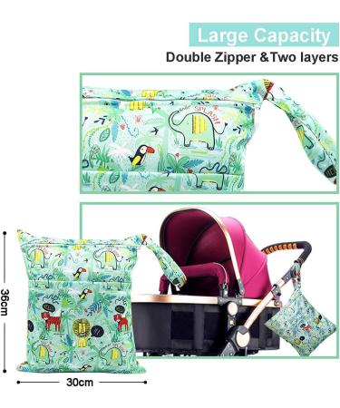 HOTLIKE 3 PCS Wet Bag Set | Waterproof Reusable Nappy Bag for Cloth Diapers | Travel Organizer with 2 Zipper Pockets | Ideal for Beach, Daycare, Gym | Green - Buy Online on GoSupps.com