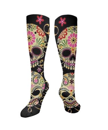 Day of the dead sugar skull compression socks for women and men circulation 15 20 mmHg is the best support for sporty running and cycling