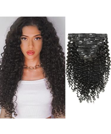 Caliee 3B 3C Curly Clip in Hair Extensions 22Inch Natural Black 1B Jerry Curly Human Hair Extensions Full Head 8A Thick End Hair Extensions JC Clip Ins 120G 7Pcs with 17Clips/Set 22 Inch Jerry Curly #1B
