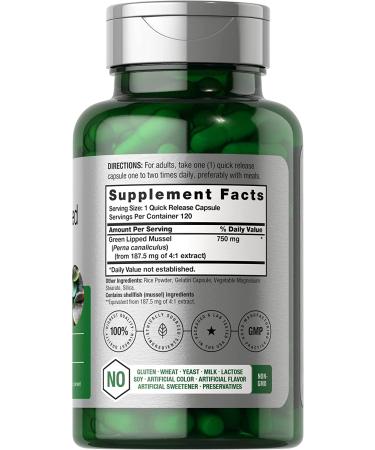 Premium Green Lipped Mussel 750mg | 120 Capsules | New Zealand Sourced | Freeze Dried | Non-GMO & Gluten Free - Buy Online on GoSupps.com
