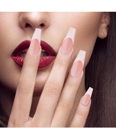 Press On Nails 10 Sheets Color Long Press On Nails With White Edge 12 Size Full Cover Stick On Nails Simple Style False Nails For Women Girls Nail Art Style3 - Buy Online on GoSupps.com