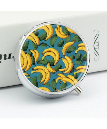 Round Pill Box with Yellow Banana Print | 3 Compartment Decorative Metal Pill Organizer | Portable Pocket Pill Case for Medicine - Buy Online on GoSupps.com
