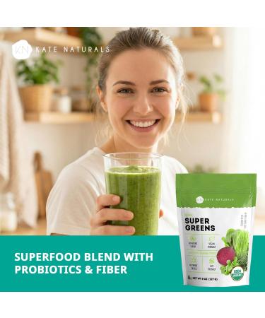 Kate Naturals Organic Super Greens Powder. Daily Greens Superfood Blend with Probiotics & Fiber for Smoothies and Juice (30 Servings 8oz Natural) - Buy Online on GoSupps.com