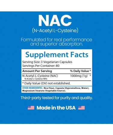 Healthfare NAC N-Acetyl L-Cysteine Supplement | 1000mg High Potency | 240 Vegan Capsules | Non-GMO Gluten-Free Made in USA - Buy Online on GoSupps.com