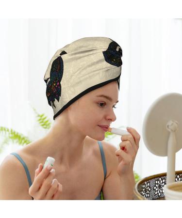 Quick-Dry Hair Towel Wrap with Button - Mandala Owl Towel Turban for Effortless Hair Drying - Buy Online on GoSupps.com