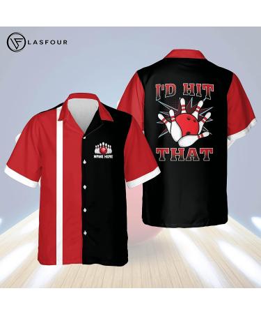 LASFOUR Men's Retro Bowling Hawaiian Shirt | Funny Custom Design | Vintage Button-Down Short Sleeve | Bowling Enthusiast Gift - Buy Online on GoSupps.com