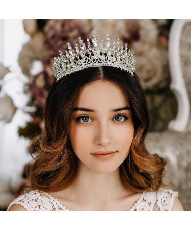 AW BRIDAL Silver Wedding Tiara for Bride - Queen Crown Crystal Headband for Quinceanera, Pageant, Prom, Birthday - Buy Online on GoSupps.com