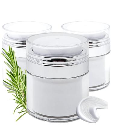 3-pack Airless Pump Jar - 1.7 oz 50 mL Refillable Bottle Empty Cosmetic Cream Jar for Moisturizer Container - New Jars for Travel Containers - Airless Pump Bottles with Push Down Pump Dispenser for Face Makeup Lotion Moisturizer Creams and Skincare Face M