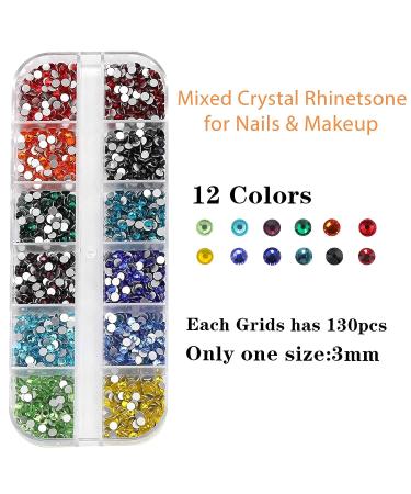 RODAKY Colorful Crystal Rhinestones - 1560Pcs Mixed 12 Color 3mm Nail Art Stones for DIY Craft and Makeup Decoration - Buy Online on GoSupps.com