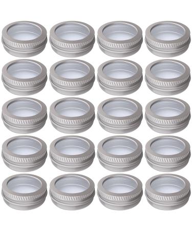 2 Ounce Aluminum Tin Jar 60 ml Refillable Containers Clear Top Screw Lid Round Tin Container Bottle 20 Pcs for Cosmetic ,Lip Balm, Cream